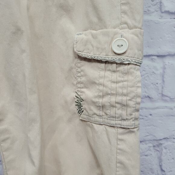 Oneill Capri Cargo Pants Womens 11 Beige Khaki Split Hem Boho Minimalist Coastal - Picture 3 of 10